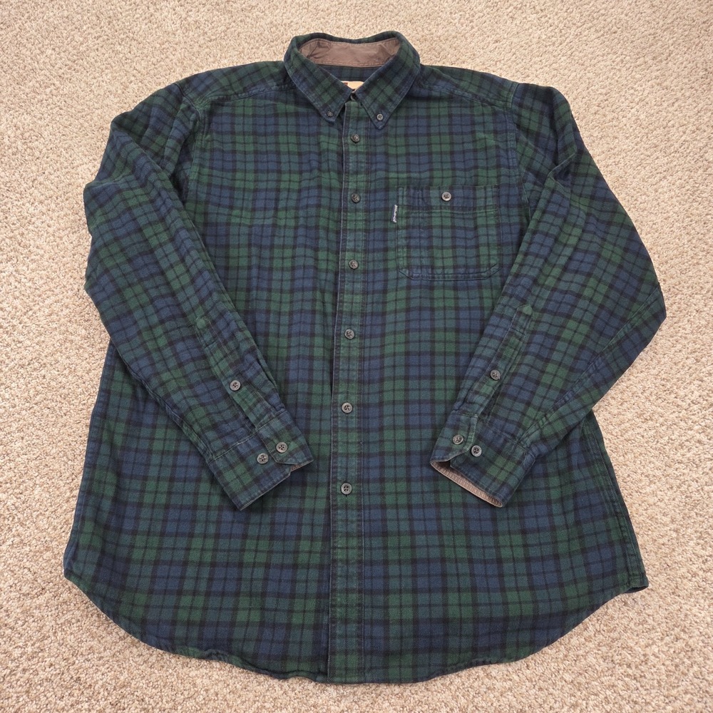 Woolrich Men's Size L Green Cotton Flannel Plaid Long Sleeve Button Down Shirt